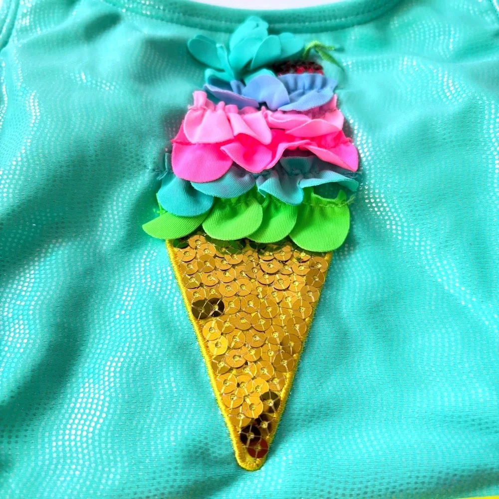 Flapdoodles Girls Swimsuit Size 4 Lot 2 One Piece Icecream‎ Flower Lined EUC